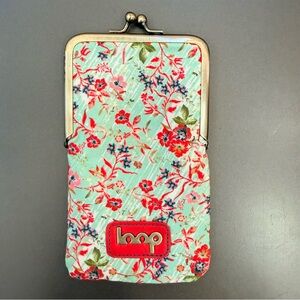 Floral Loop Clutch Kiss-Lock Wallet with Red Accents